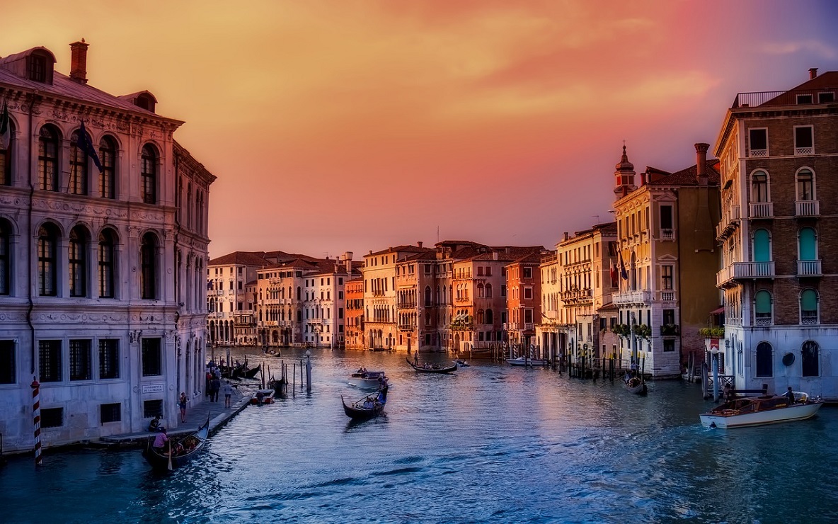 The Great Canal in Venice at dusk